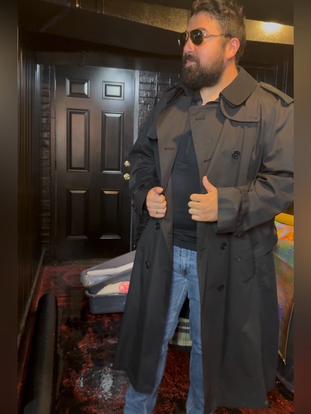 Bradley Jons Men's Black Double-Breasted Trench Coat